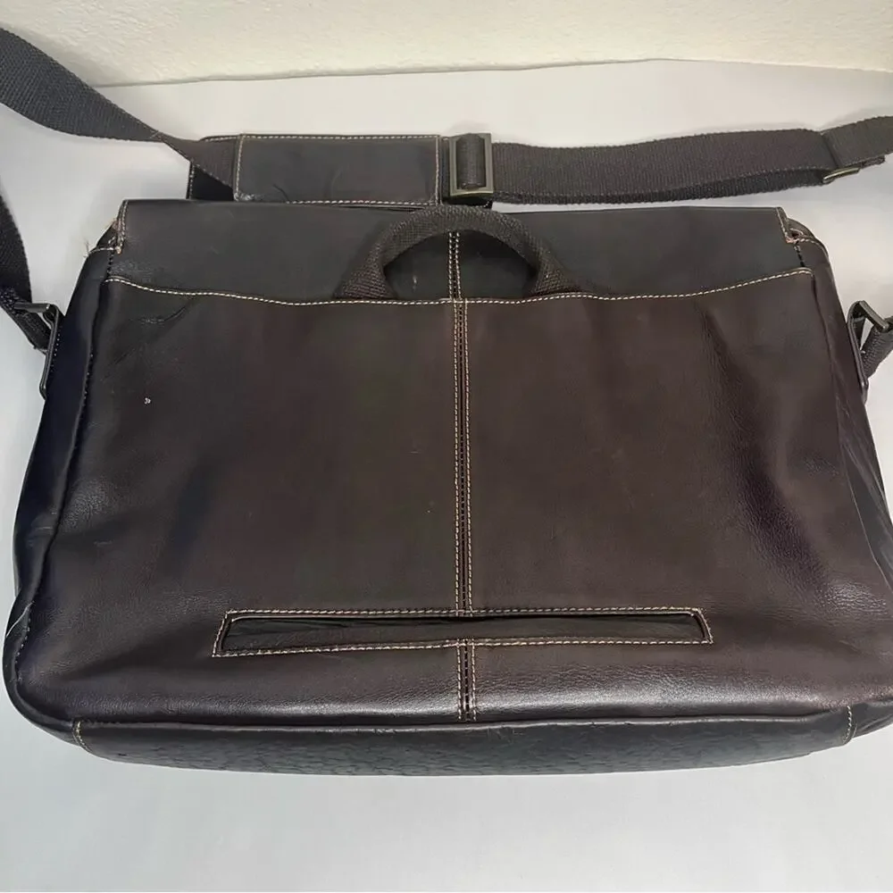 Brown leather messenger laptop crossbody bag